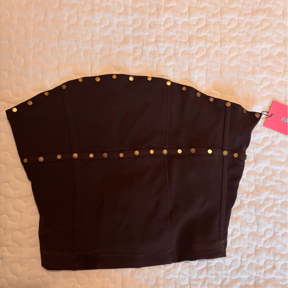 Edikted Darcy Brown & Gold Studded Lace-Up Tube Top – XS